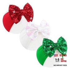 Christmas Headbands for Girls Sequins Large Bows Toddler 4-Red White Green