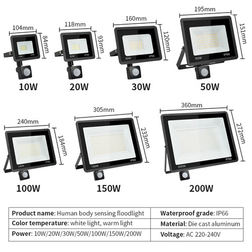 LED PIR Motion Sensor Floodlight Outdoor Wall Light White Waterproof Spotlight - Picture 2 of 21