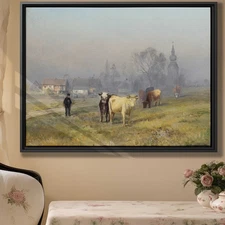 Rural Landscape Cow Canvas Print Vintage Farmhouse Wall Art Rustic Decor Artwork