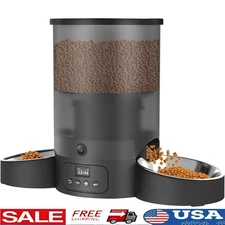 Automatic Cat Feeder Dual Food Dispenser Voice Message Freshness Control New