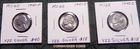 LOT OF 3 1945 P 1945 S 1945 D  35% SILVER BU WAR NICKELS WITH FREE SHIPPING