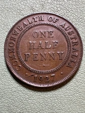 Australia 1/2 Half Penny 1927 Bronze KM#22 George V