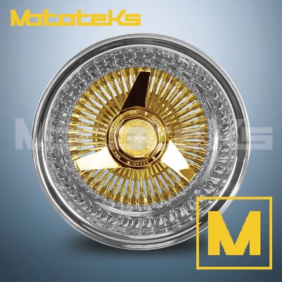 13X5.5 LUXOR WIRE WHEELS 100 STRAIGHT REV RIM 24K CENTER GOLD