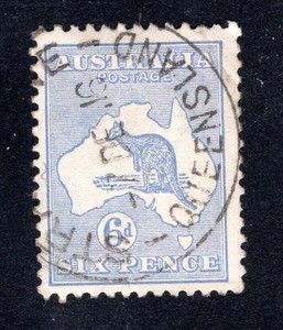 Australia 1915 6p ultramarine Kangaroo, Scott 48 used, value = $8.75