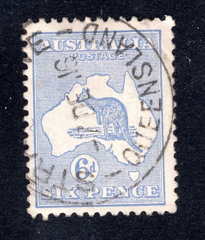 Australia 1915 6p ultramarine Kangaroo, Scott 48 used, value = $8.75