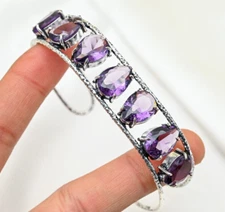 Divine Amethyst Bracelet Gemstone Handmade 925 Sterling Silver Jewelry For Women