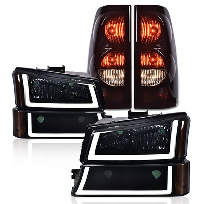Fit For 03-2006 Silverado 1500 2500 Smoke Lens LED Headlights + Tail Lights