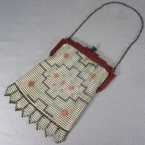 Antique Whiting Davis Mesh Purse Handbag Evening Bag Art Deco Red Blue Black
