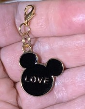 Gold Mickey Mouse Love Charm Zipper Pull  Keychain Add On Clip 