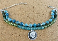 New Blue Apatite Sterling Silver Bracelet .999 Fine Mini Morgan Dollar Coin #128