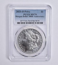 MS70 2021-O Privy Morgan Dollar 100th Anniversary PCGS Blue Lbl