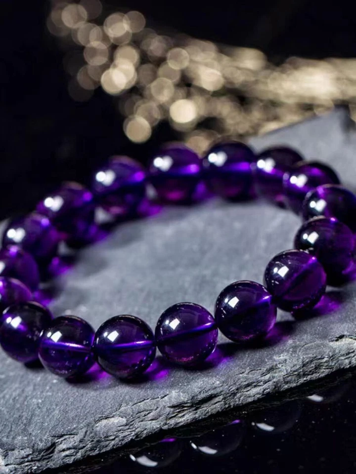 Pulseira masculina feminina contas redondas Uruguai quartzo ametista natural 14 mm AAAA - Imagem 4 de 4