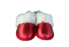 Cat  Jack Scuff Slippers Faux Fur Trim Toddler Red Metallic W/Strap Sz 5/6 NWT
