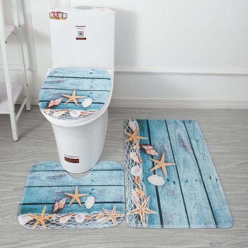 3 Piece Printed Bathroom Rug Set, Bath Mat, Contour Rug, Toilet Lid Cover Soft  - Picture 15 of 35