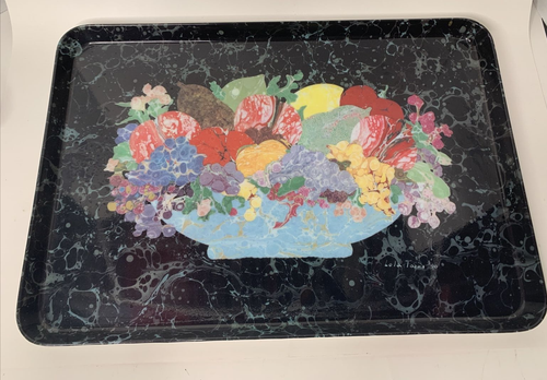 Vintage Plastic Serving Tray With Fruit Bowl Pattern By Lola Torri Made In Italy