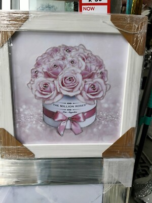Rosa Million Rosen Wandbild Dekor Bild Liquid Art, Kristalle & weißer Rahmen