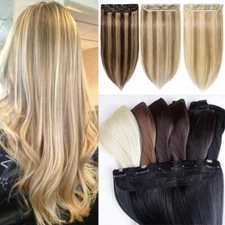 Invisible Clip in Real Human Remy Hair Extensions One Piece 3/4 Full Head Blonde