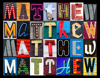 MATTHEW Name Poster featuring photos of actual sign letters