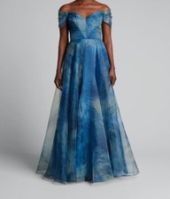1795 Rene Ruiz Women's Blue Ombre Off The Shoulder A-Line Gown Dress Size 4