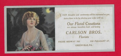 Vintage 1920s Ink Blotter - Girl Heads and Juvenile .. carlson Bros. Florist 