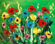 Mark Kazav - Oil Painting "Wild Flowers " Art 11x14 Canvas