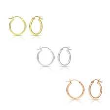 14k Gold Plated Sterling Silver Shiny Polished Hoop Earrings 2mm x 18mm