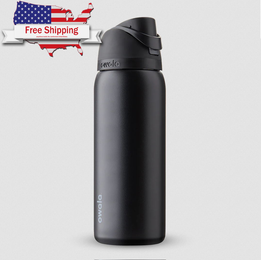 Owala FreeSip Stainless Steel Insulated Water Bottle, 32oz, Very Dark.