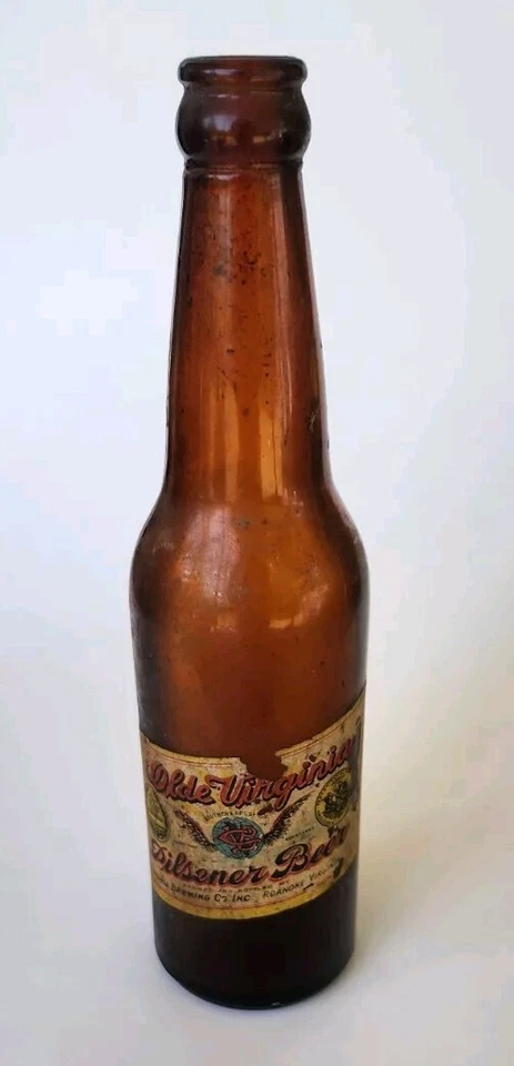 Antigua botella de cerveza Virginia antigua de 1910 rara etiqueta de papel Roanoke Foto 2 de 4