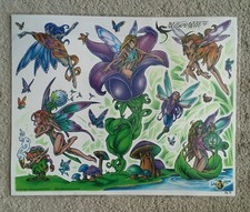 Tattoo Studio Shop Flash Single by William Webb Fairies Flowers 11"X17" Print