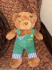 EDEN VINTAGE 1996 CORDUROY TEDDY BEAR GREEN OVERALLS STUFFED PLUSH 12 BUTTON