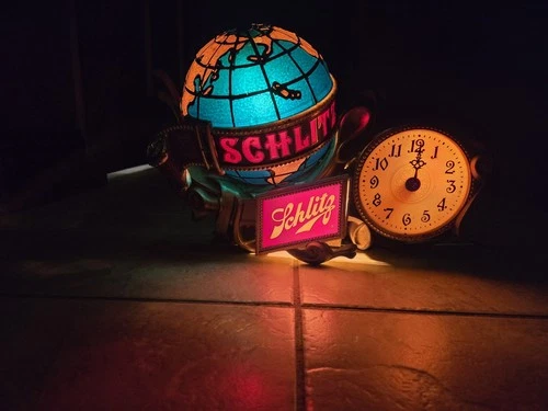 Vintage 1976 Schlitz Beer Clock Globe Grand Baroque Cash Register Sign Working