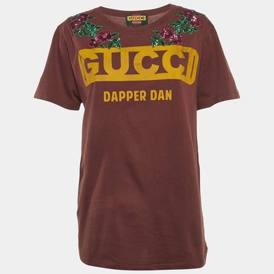 Gucci Dapper Dan Brown Logo Print Jersey Sequin TShirt XS