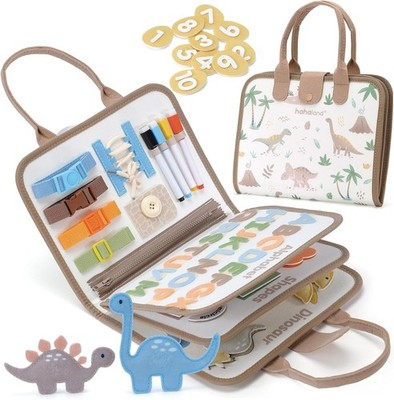 Montessori Dino Busy Board | Reise-Board | 6 in 1 | 30 x 20 cm