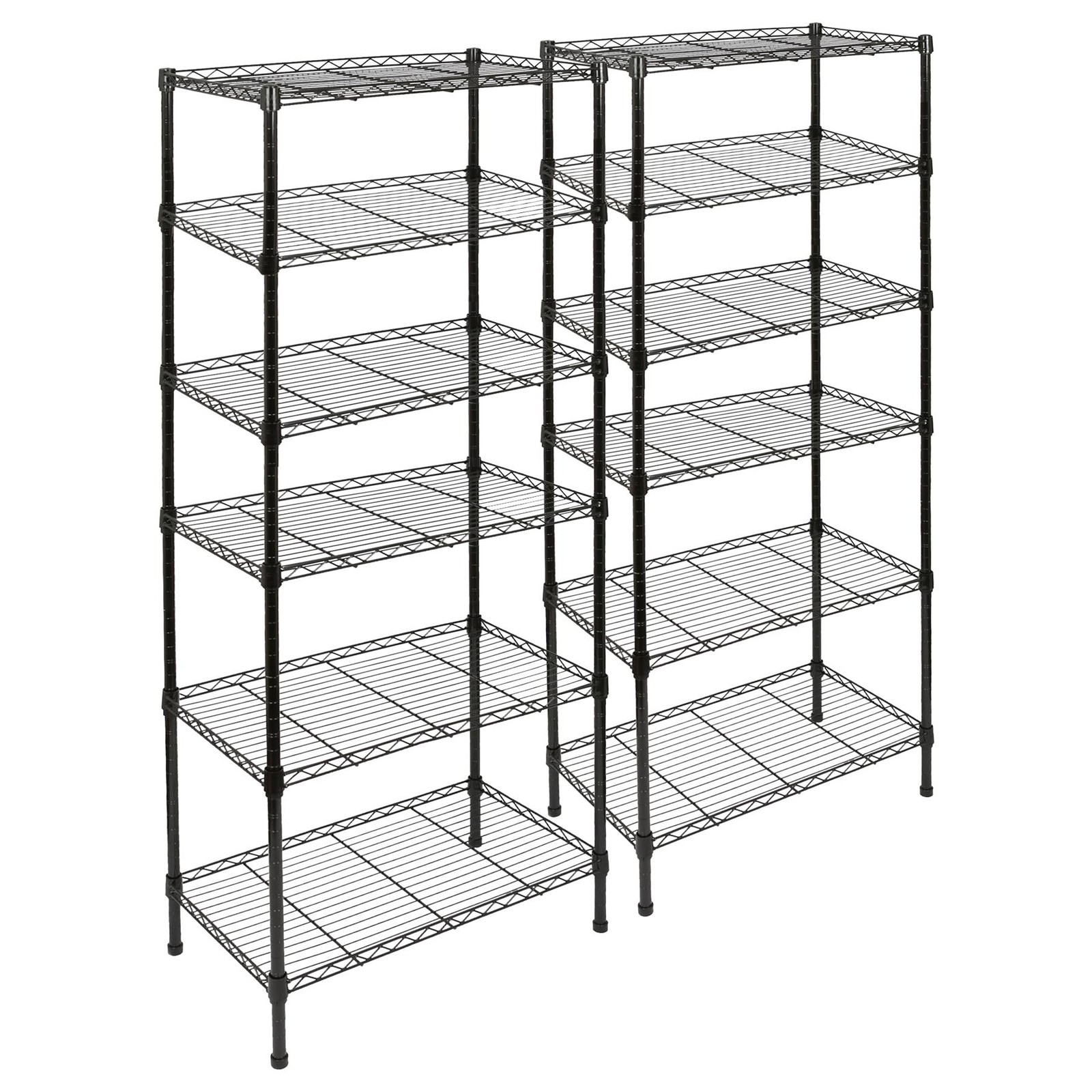 Adjustable Wire Shelving Units - 6 Tier - Black - Set of 2