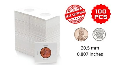 100PCS Cardboard Coin Holders 20.5mm 2''x2'' Storage Flips for Pennies & Dimes