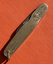 Antique Gold Tone 2 Blade Pocket Knife Figural Lady Scene N E Co Tang Stamp Rare