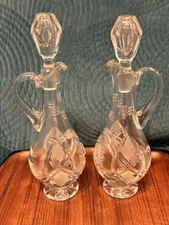 Vintage Tall Oil & Vinegar Cruet Set, Cut Glass W Stoppers - Very Pretty Pattern