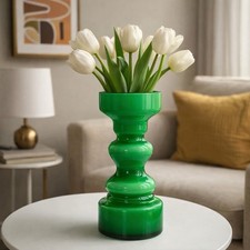 VTG Emerald Green Cased Glass Vase Mid Century Modern Scandinavian Decor 8