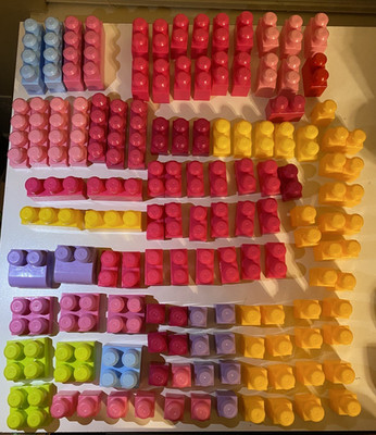 122 Piece Large Lot MEGA BLOKS First Builders With Carrying Case Pink Magenta