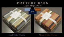 NEW RARE 3PC Pottery Barn Logan Stripe Queen Duvet Set - Choose Cool or Warm