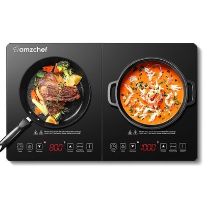 Double Induction Cooktop AMZCHEF Induction Cooker 2 Burners, Low Noise Electr...