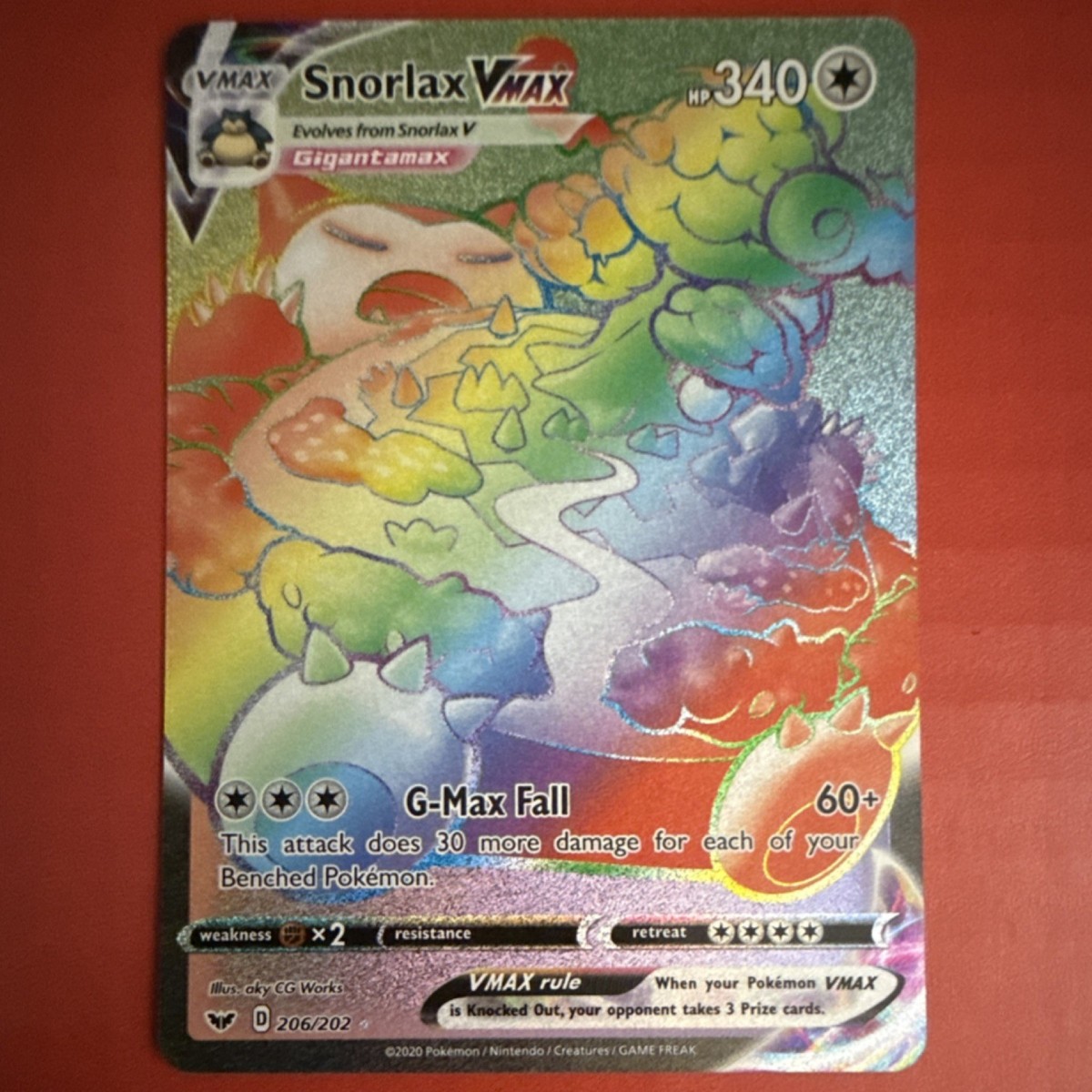 Snorlax VMAX ホロレア 340HP Pokémon Snorlax VMAX 206/202 Sword & Shield Secret Rare Holo 340HP