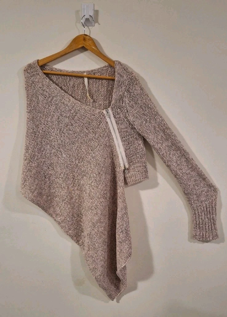 Mimco Asymmetrical Zip Cardigan Poncho Wool Blend OSFA, Light Pink (419)