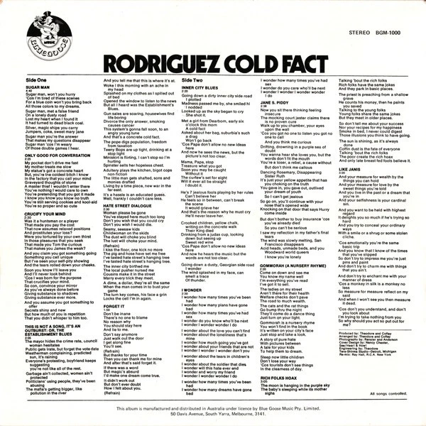 Sixto Rodriguez - Cold Fact-1978 (VG+/[NM or M-) - "Vinyl Record" - Image 2 of 4