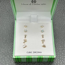 House of Harlow 1960 Cubic Zirconia Stud Earrings Set Women 6 Pairs Gift Boxed