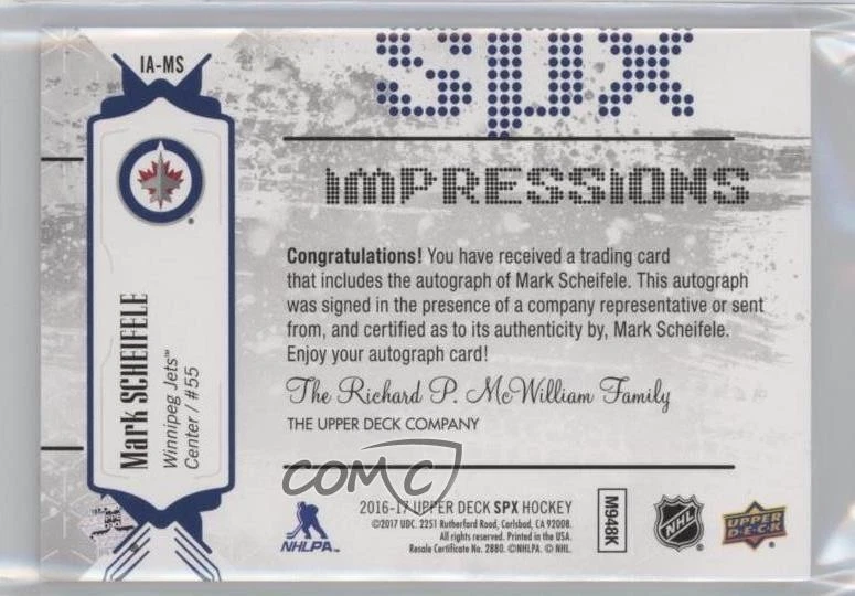2016-17 SPx Impressions Auto /199 Mark Scheifele #IA-MS Auto - Image 2 of 2