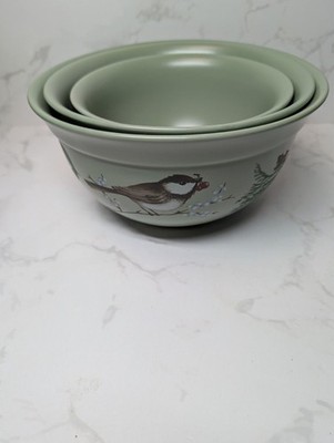 Pfaltzgraff Winterwood 3 Nesting Mixing Bowls 10''/8''/6'' Chickadee Stoneware Set