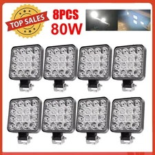 8Pcs 80W LED Work Light Truck OffRoad Tractor Flood Lights 12V Square 4 Inch