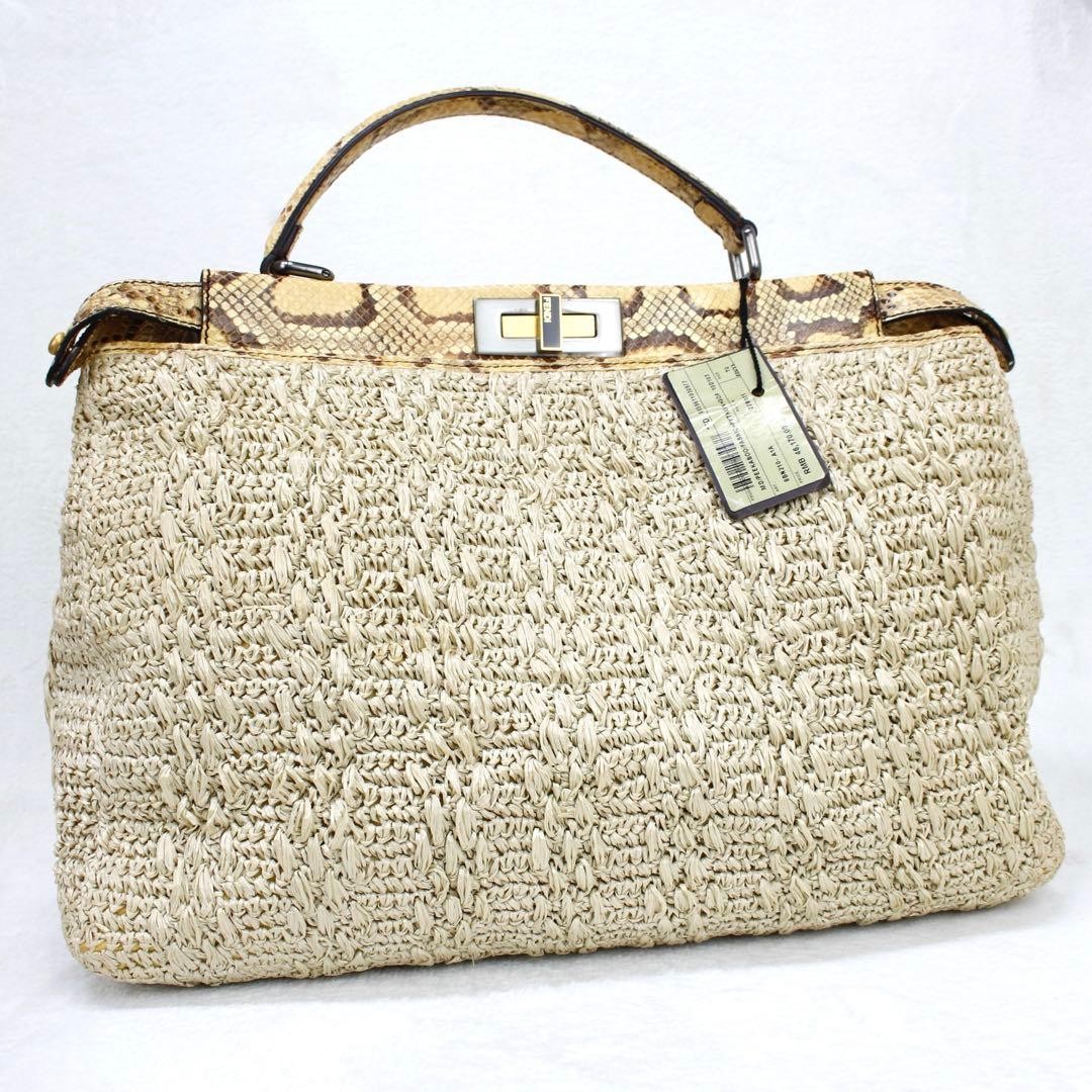 Fendi Peekaboo Straw Python Pattern Handbag 2way - image 4