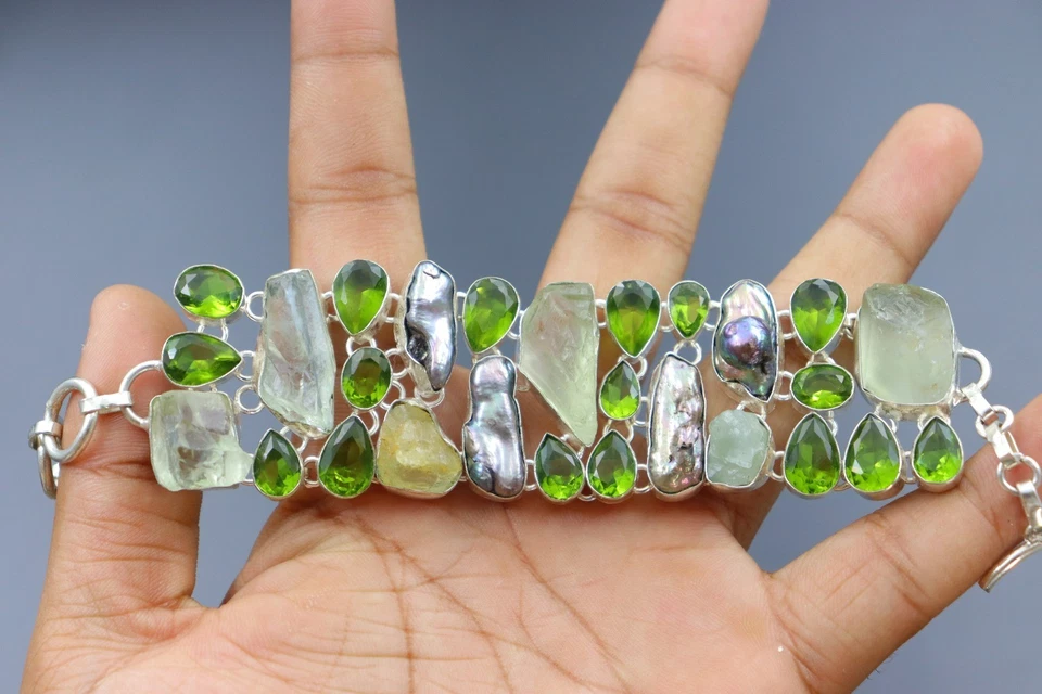 Handmade Prehnite,Tourmaline & peridot  gemstone handmade bracelet - Image 2 of 4